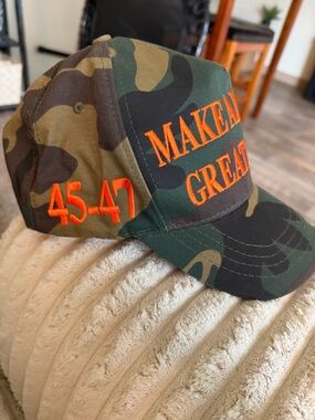 Camouflage Baseball Cap with Orange - MAKE AMERICA GREAT AGAIN 45-47 TRUMP